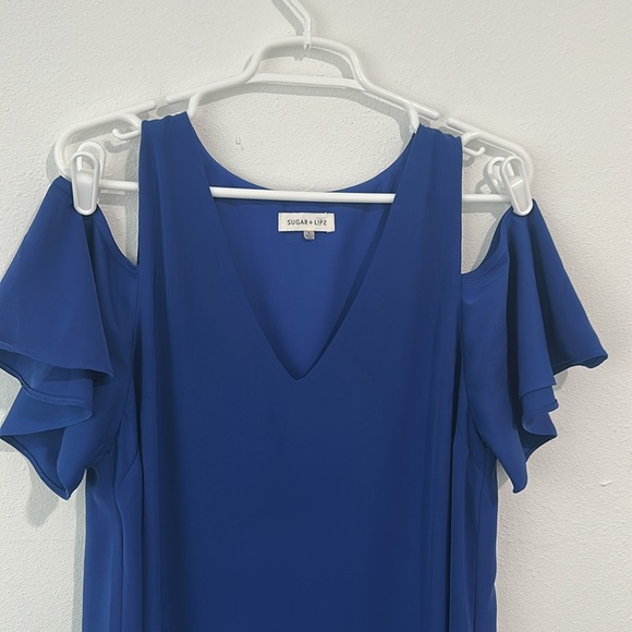 Cold Shoulder Blue Dress - Picture 2 of 4